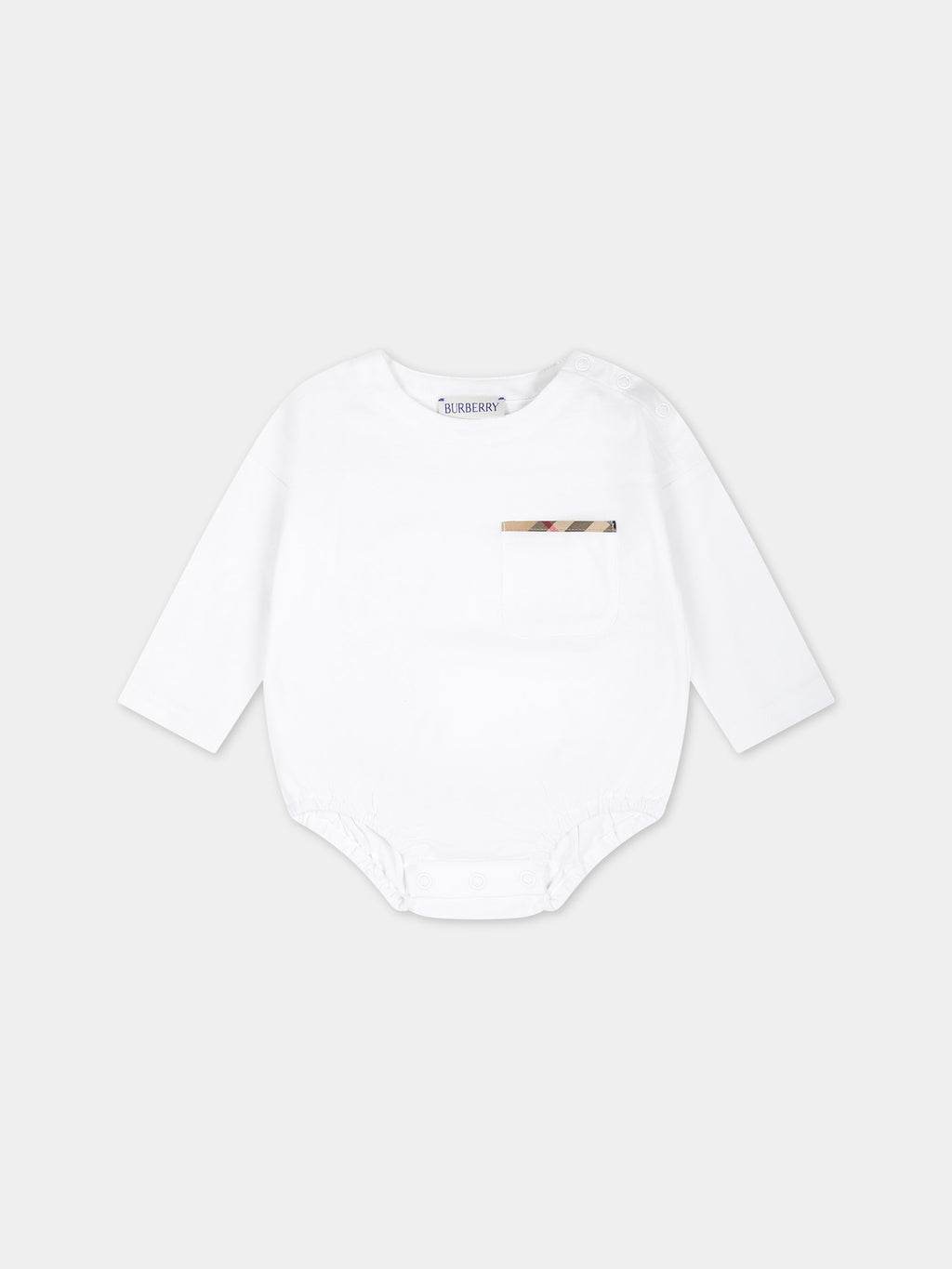 Body bianco per neonati con dettaglio check vintage sulla tasca